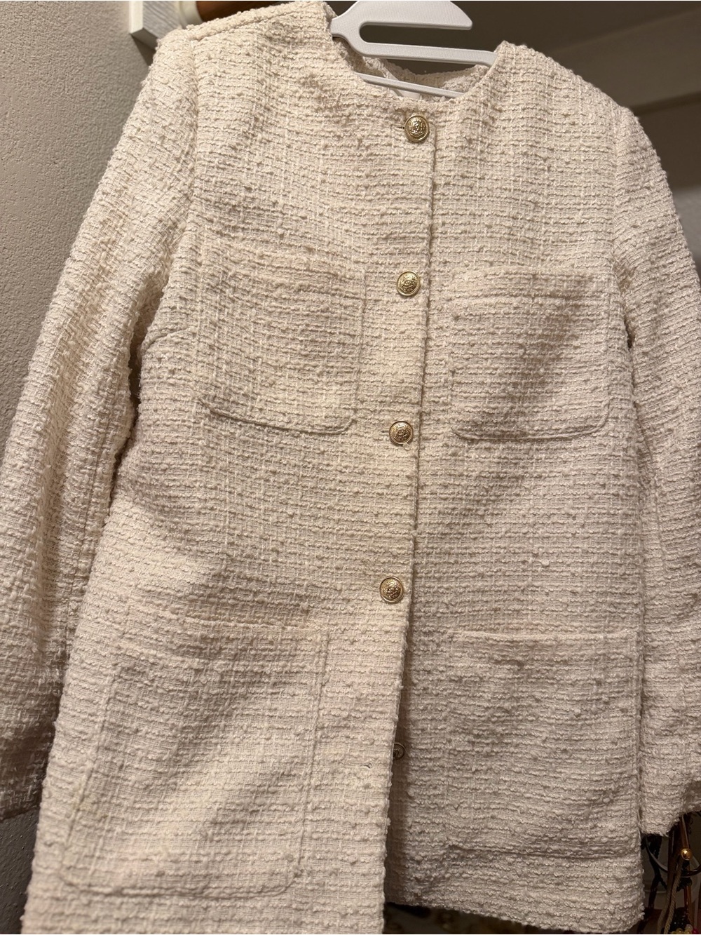 H&M Cream Bouclé Button-Front Blazer